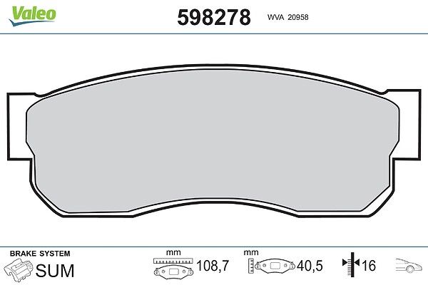 VALEO 598278 Brake pad set, disc brake