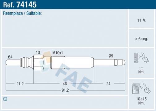 FAE 74145 Glow plug