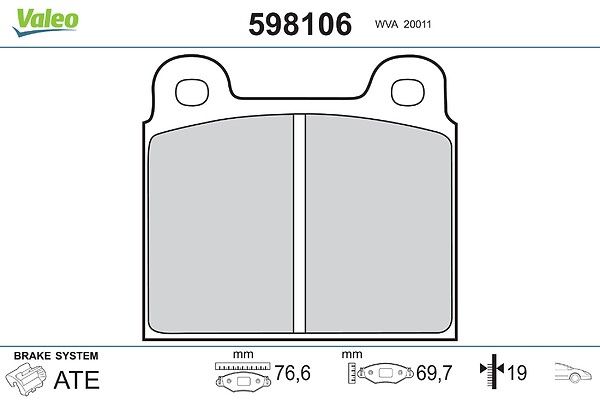VALEO 598106 Brake pad set, disc brake