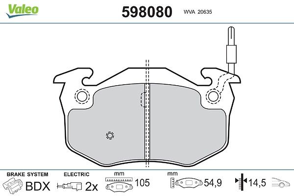 VALEO 598080 Brake pad set, disc brake