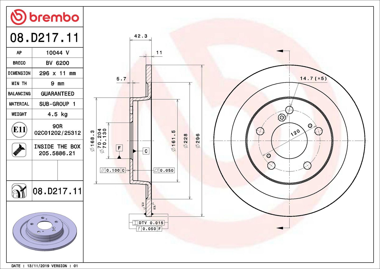 BREMBO 08.D217.11 Brake disc