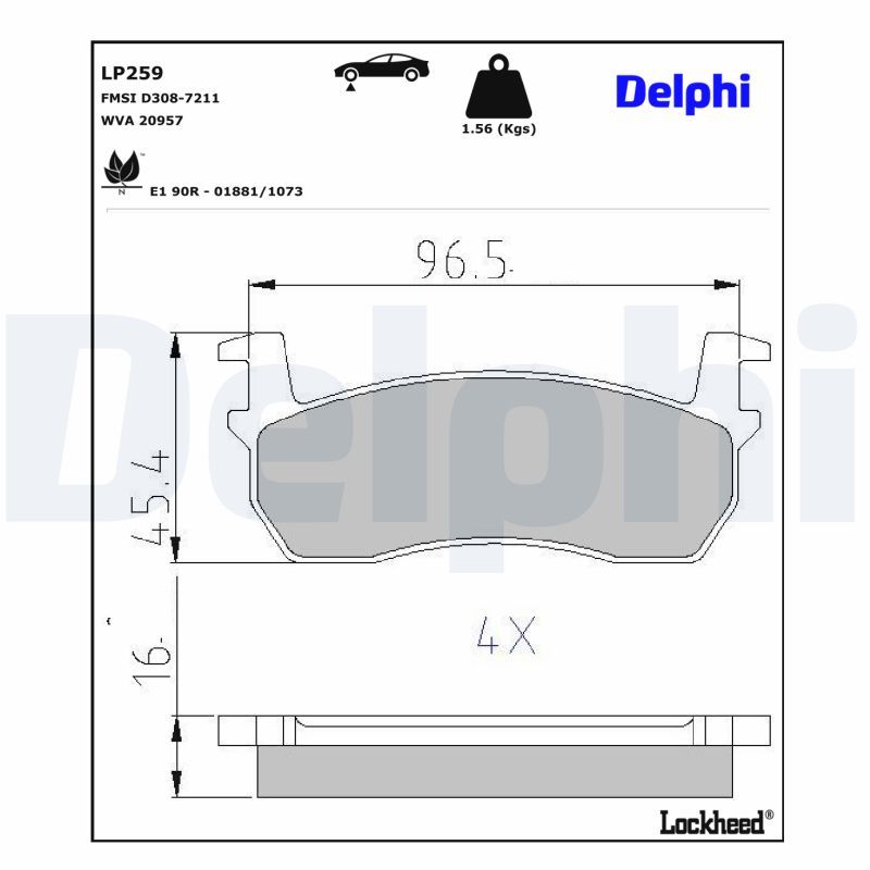 DELPHI LP259 Stabdžių trinkelių rinkinys, diskinis stabdys