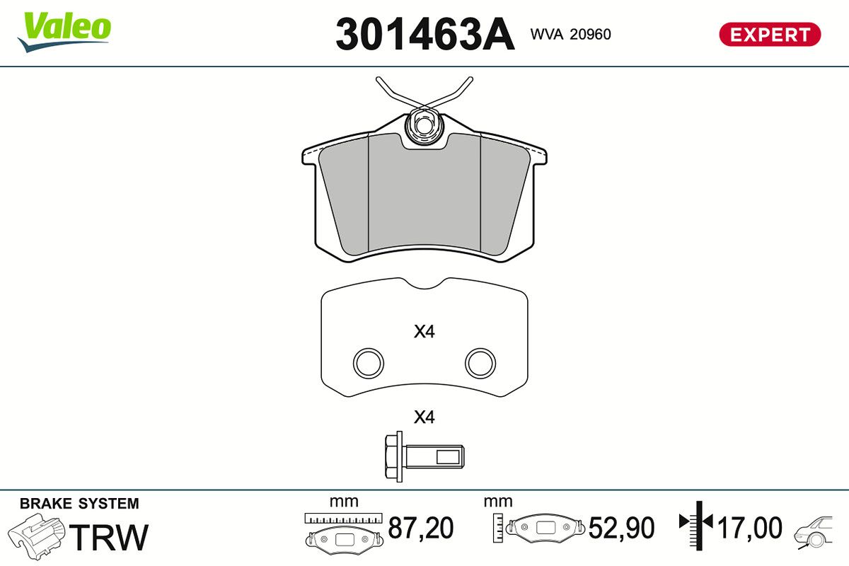 VALEO 301463A Brake pad set, disc brake
