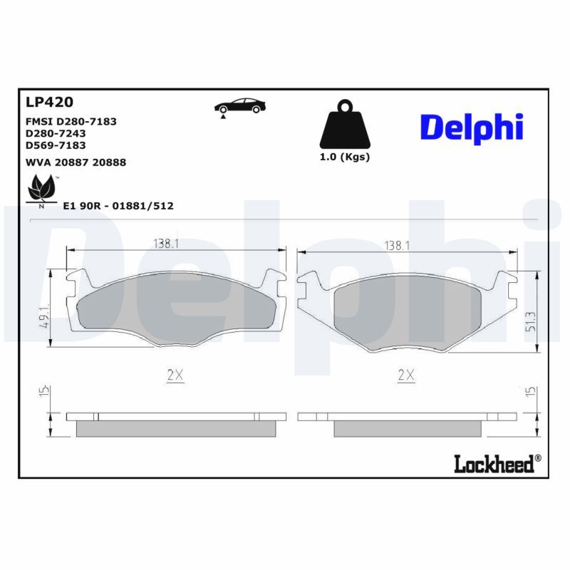 DELPHI LP420 Brake pad set, disc brake