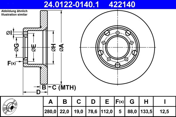ATE 24.0122-0140.1 Brake disc