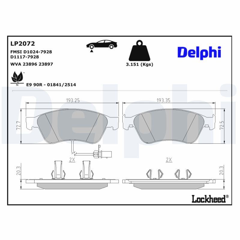 DELPHI LP2072 Brake pad set, disc brake