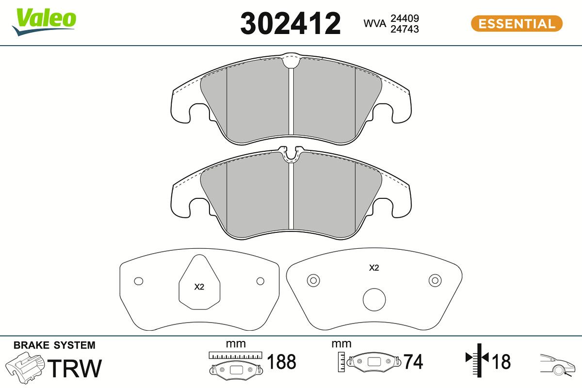 VALEO 302412 Brake pad set, disc brake