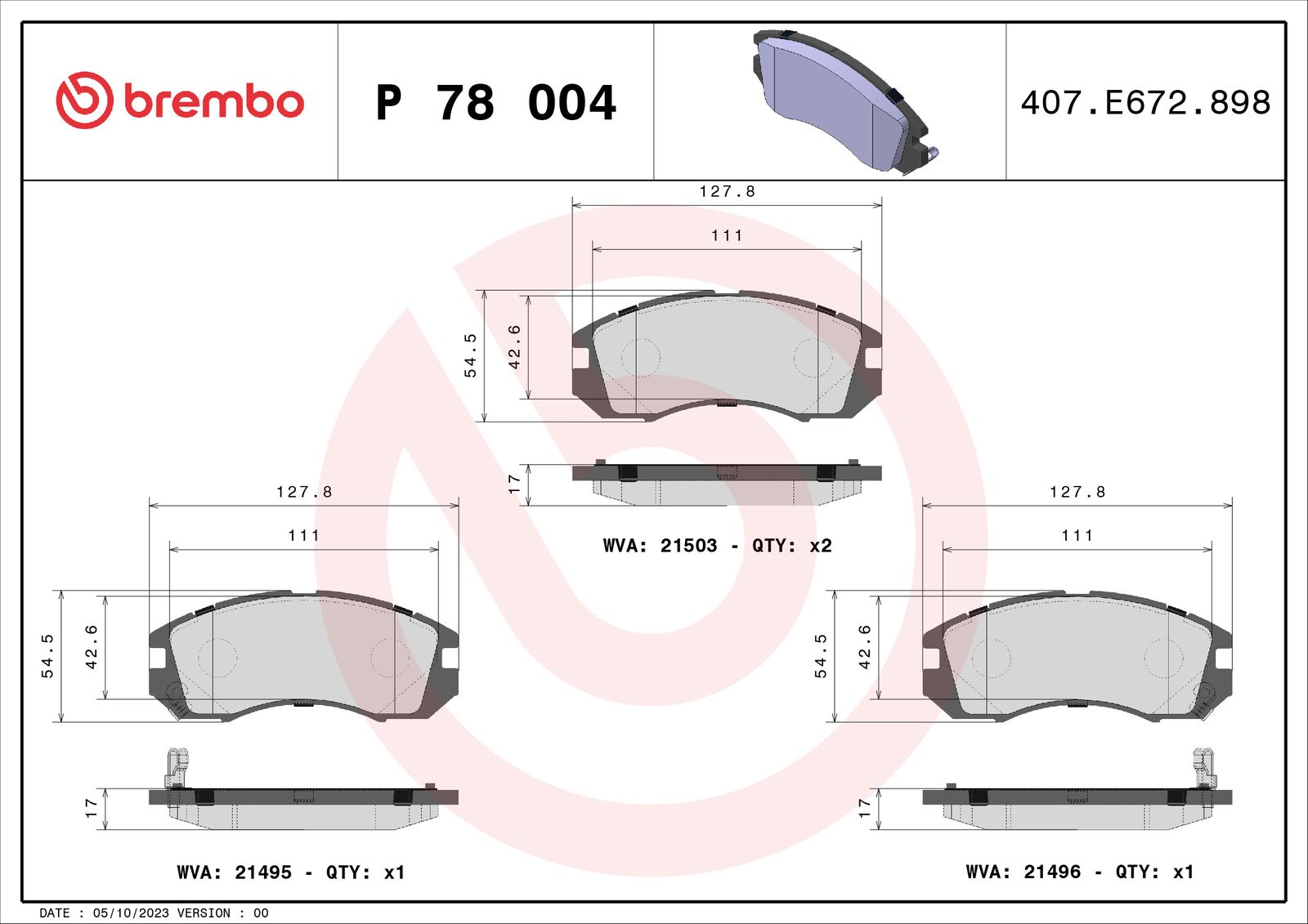BREMBO P 78 004 Brake pad set, disc brake