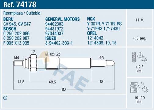 FAE 74178 Glow plug