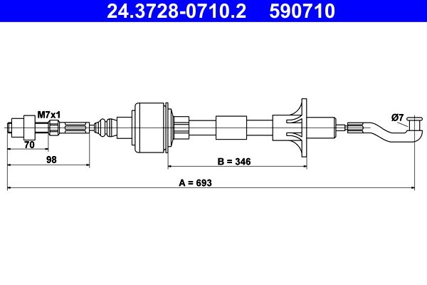 ATE 24.3728-0710.2 Cable pull, clutch control
