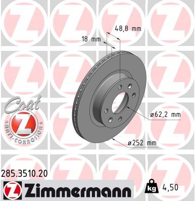 ZIMMERMANN 285.3510.20 Brake disc