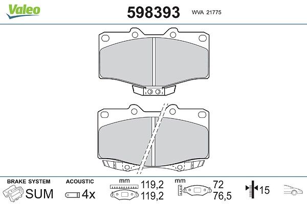 VALEO 598393 Brake pad set, disc brake