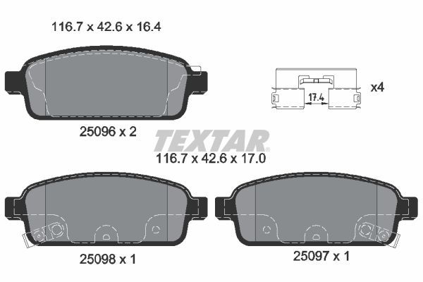 TEXTAR 2509602 Brake pad set, disc brake