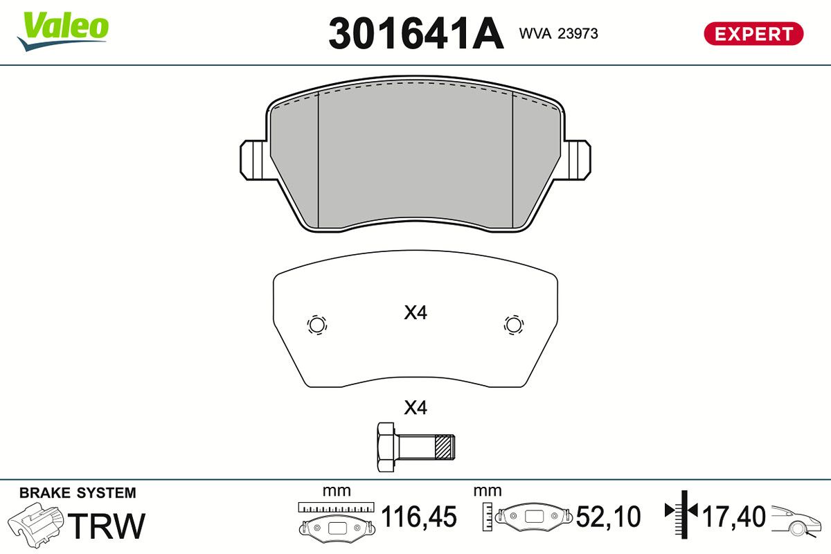 VALEO 301641A Stabdžių trinkelių rinkinys, diskinis stabdys