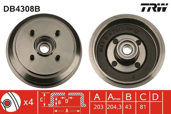 TRW DB4308B Brake drum