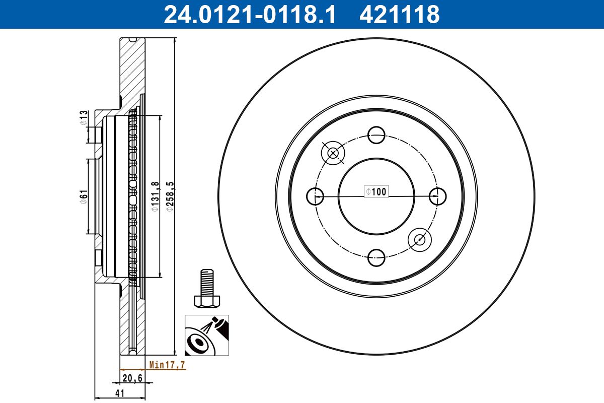 ATE 24.0121-0118.1 Brake disc