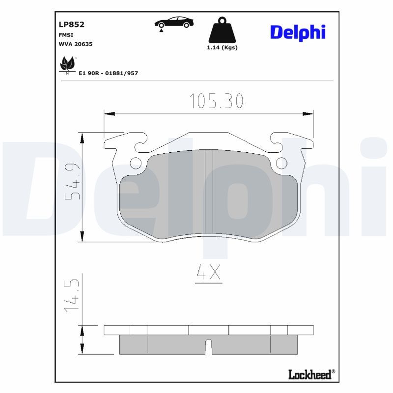 DELPHI LP852 Brake pad set, disc brake