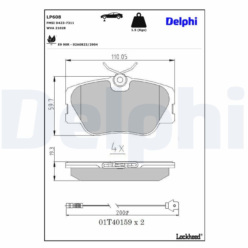 DELPHI LP608 Brake pad set, disc brake