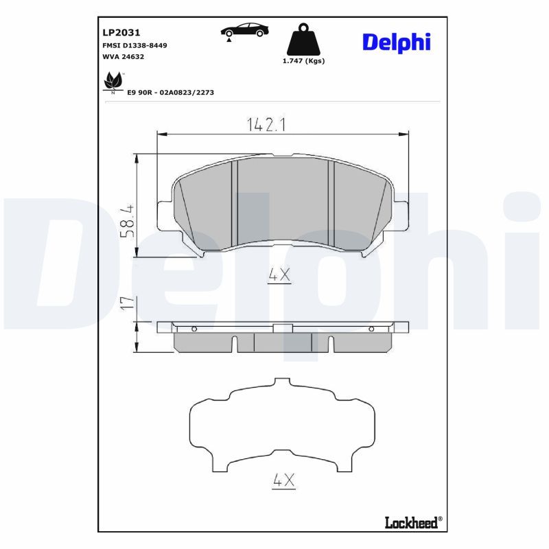 DELPHI LP2031 Stabdžių trinkelių rinkinys, diskinis stabdys