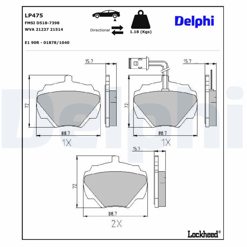 DELPHI LP475 Brake pad set, disc brake