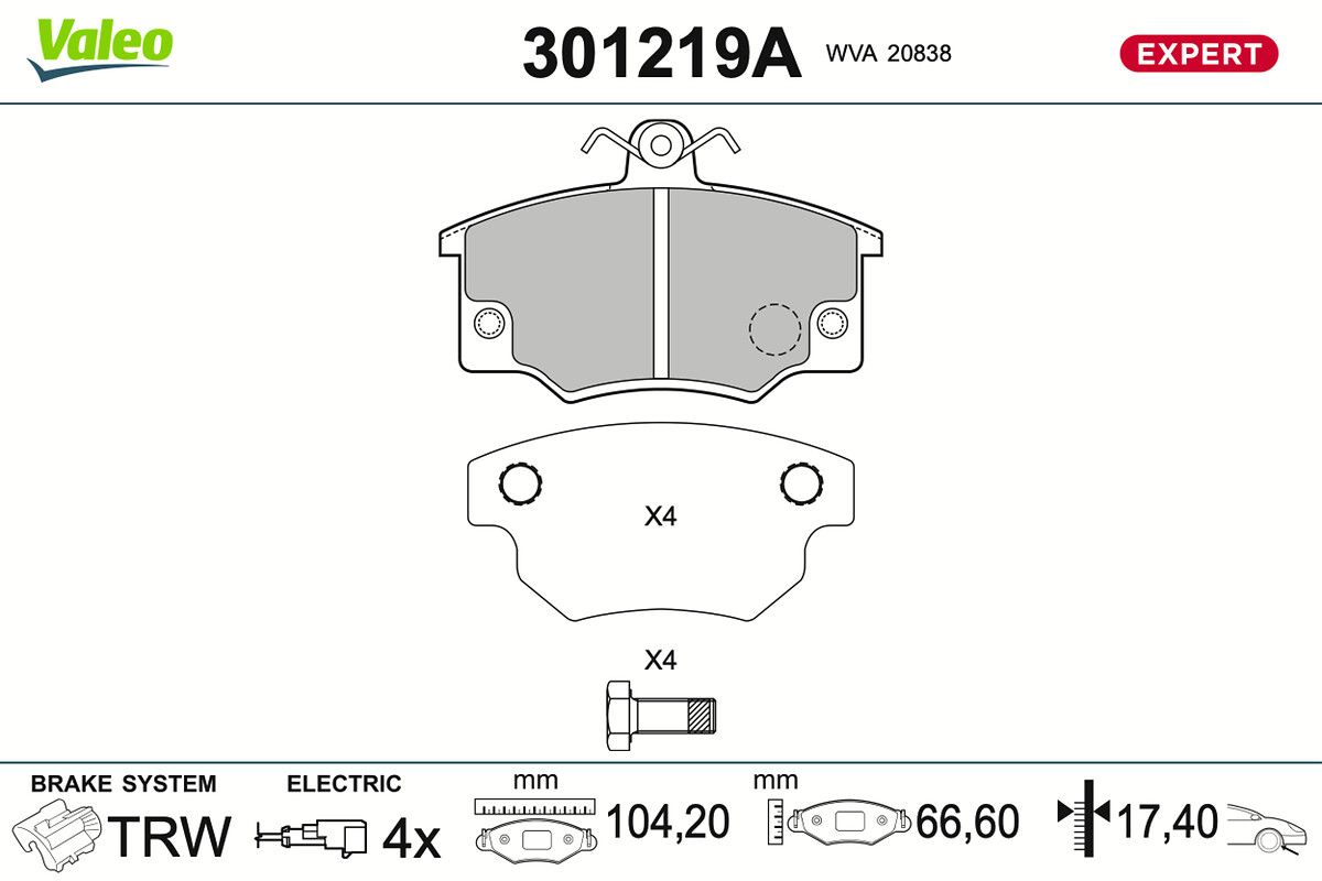 VALEO 301219A Stabdžių trinkelių rinkinys, diskinis stabdys