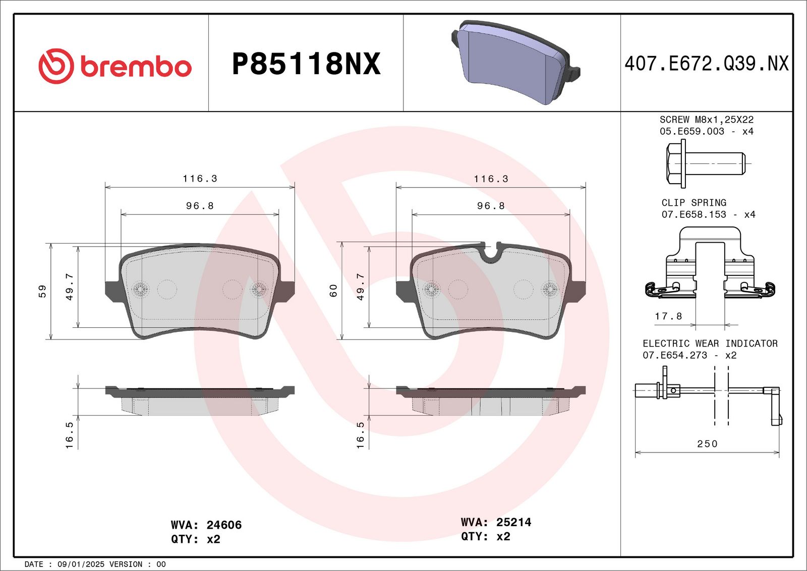 BREMBO P85118NX Brake pad set, disc brake