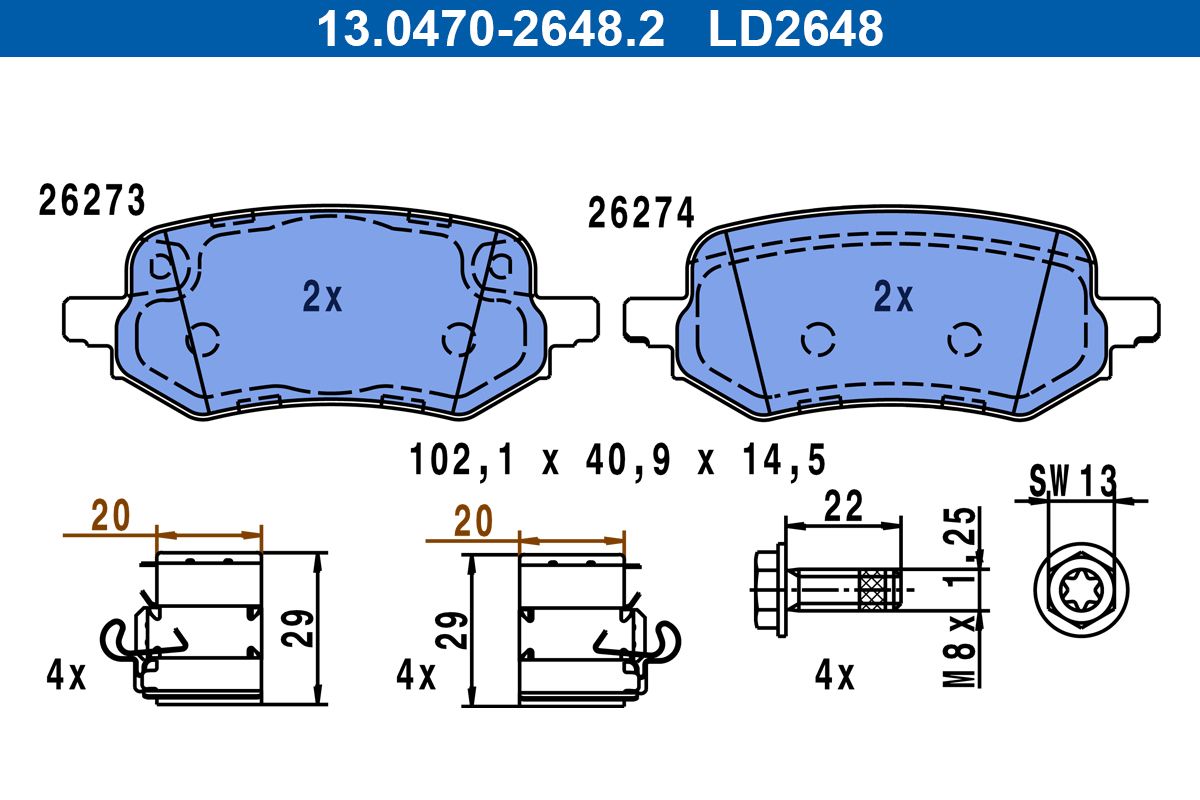 ATE 13.0470-2648.2 Brake pad set, disc brake
