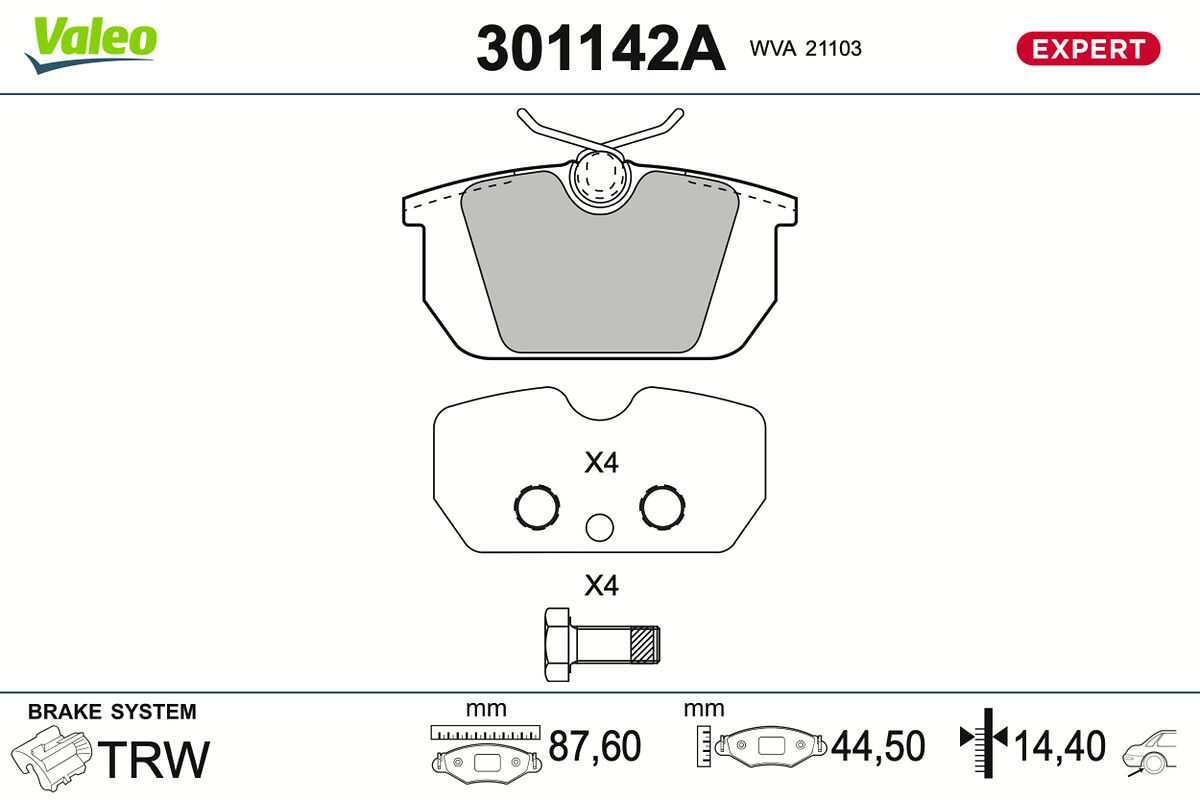 VALEO 301142A Stabdžių trinkelių rinkinys, diskinis stabdys