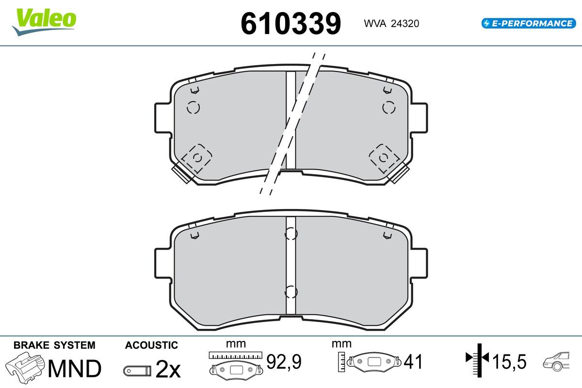 VALEO 610339 Stabdžių trinkelių rinkinys, diskinis stabdys