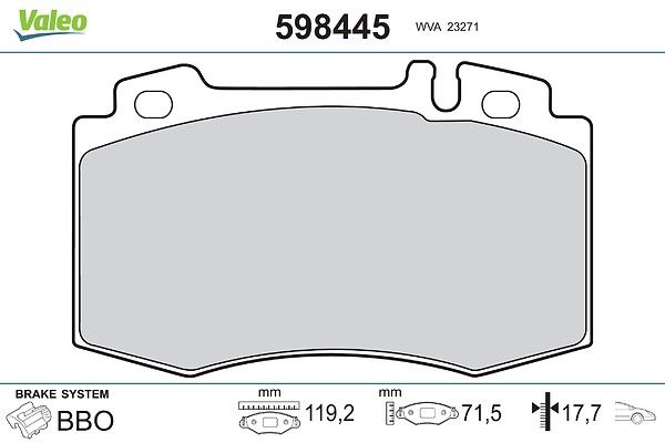 VALEO 598445 Brake pad set, disc brake