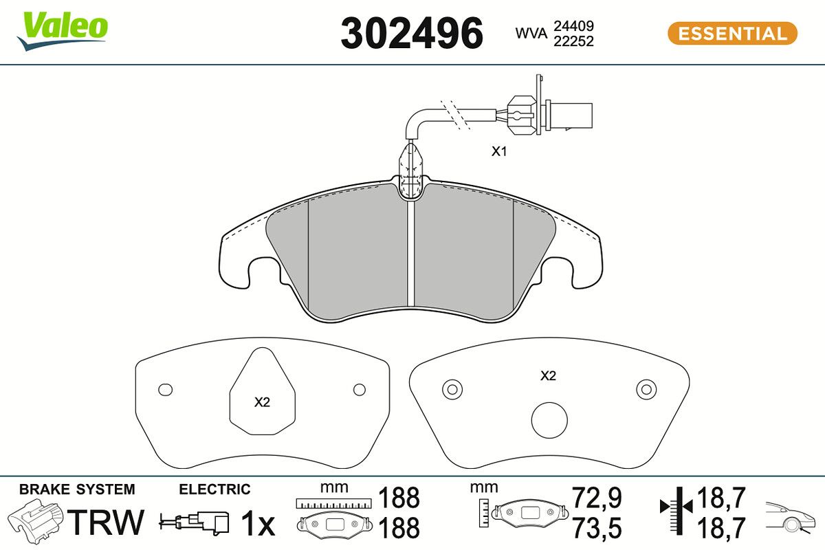 VALEO 302496 Brake pad set, disc brake