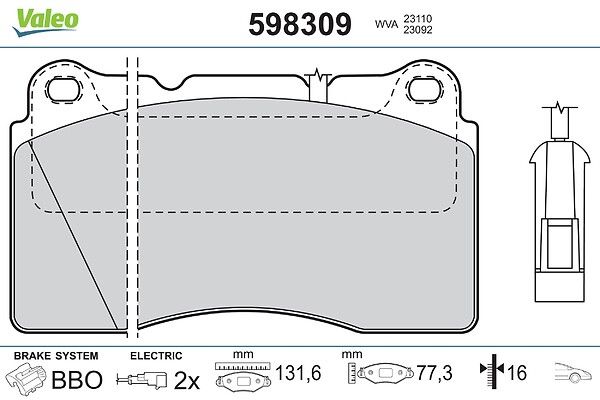 VALEO 598309 Brake pad set, disc brake
