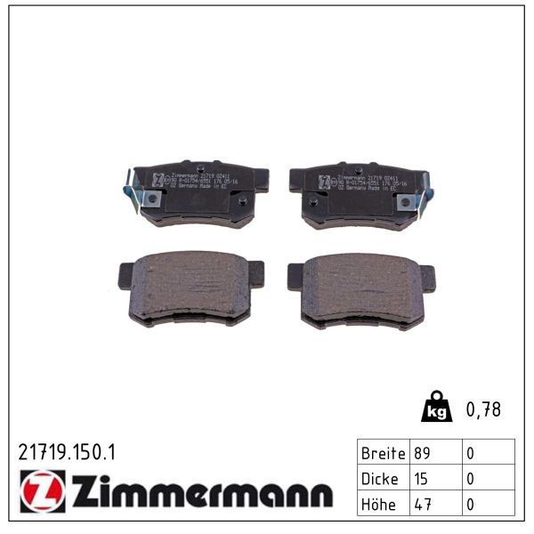 ZIMMERMANN 21719.150.1 Brake pad set, disc brake