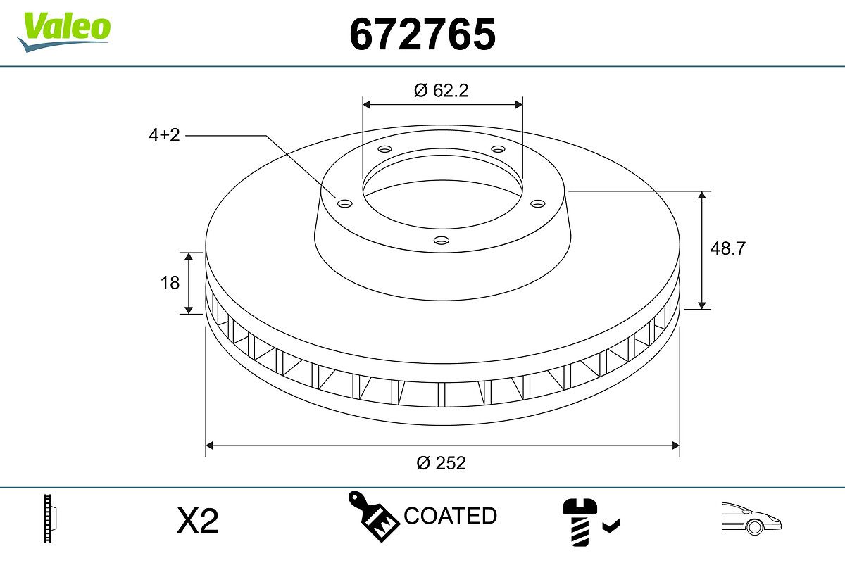 VALEO 672765 Brake disc
