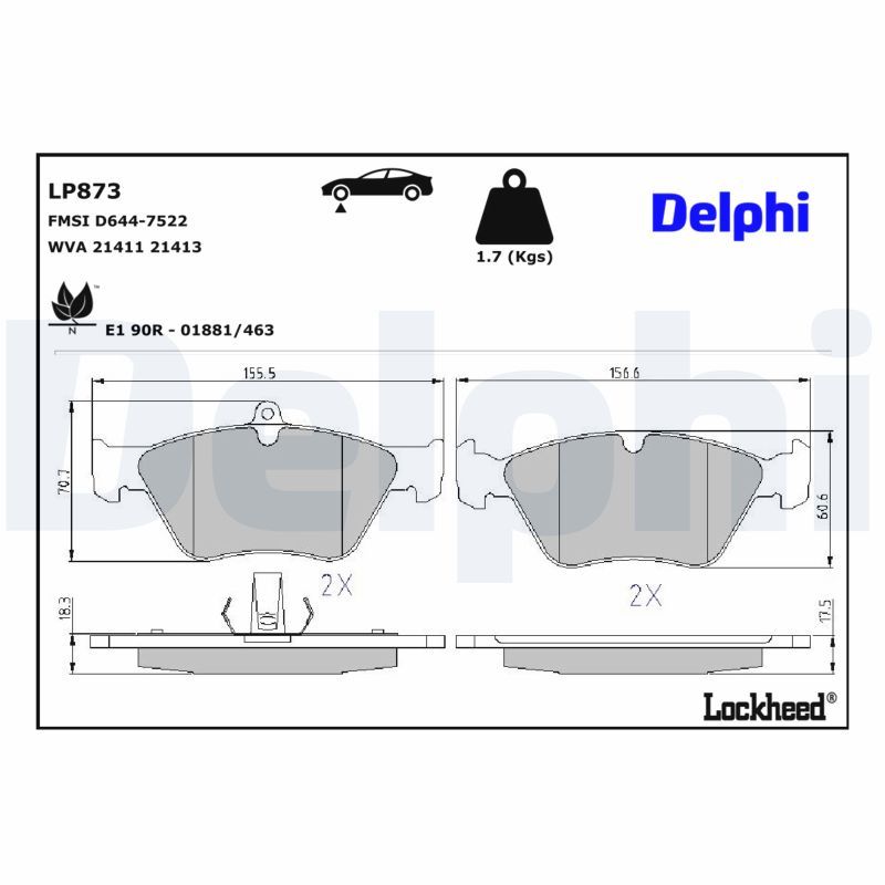 DELPHI LP873 Brake pad set, disc brake