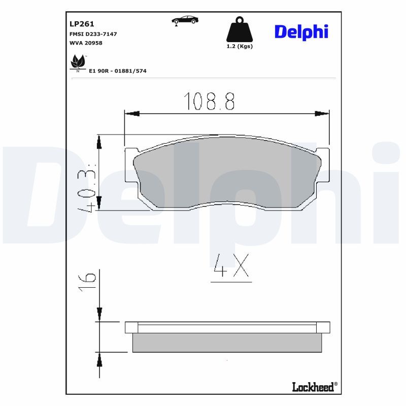 DELPHI LP261 Brake pad set, disc brake