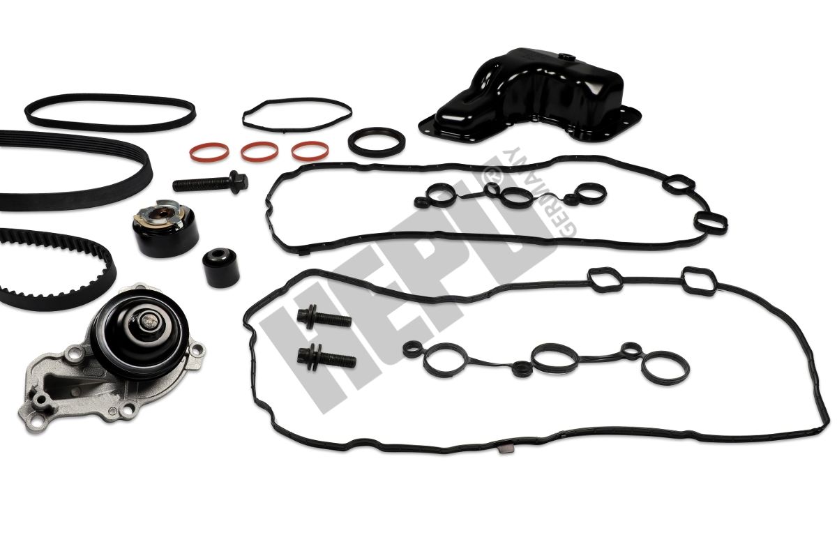 HEPU PK09081-XT1 Water pump + timing/v-ribbed belt set