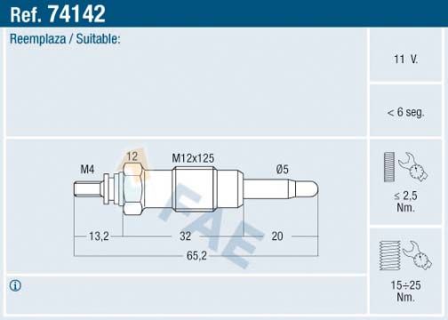 FAE 74142 Glow plug