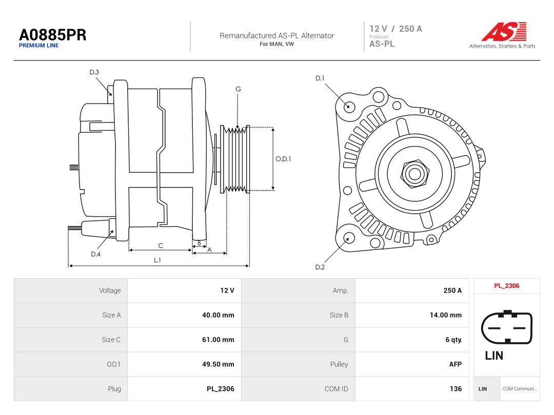 AS-PL A0885PR Alternator