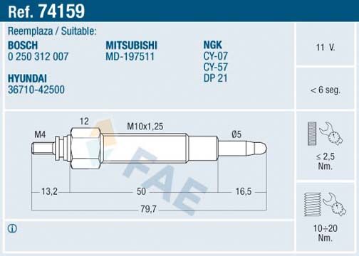FAE 74159 Glow plug