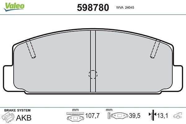 VALEO 598780 Brake pad set, disc brake