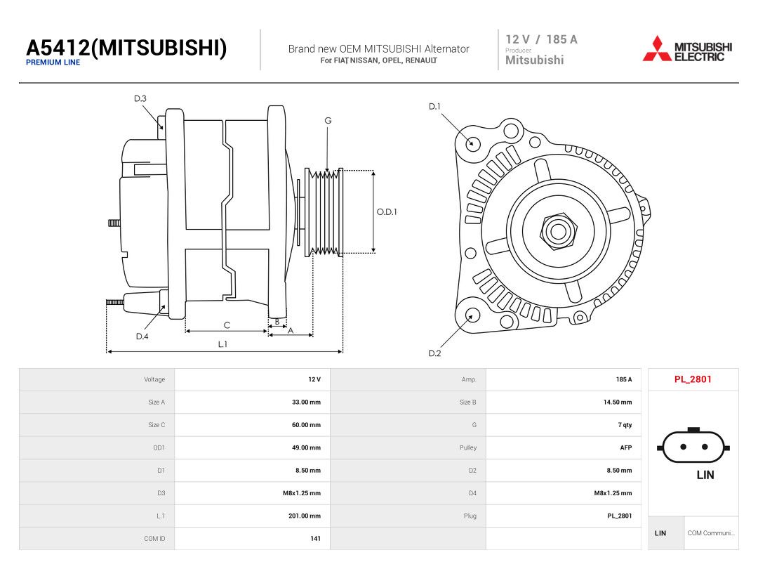 AS-PL A5412(MITSUBISHI) Alternator