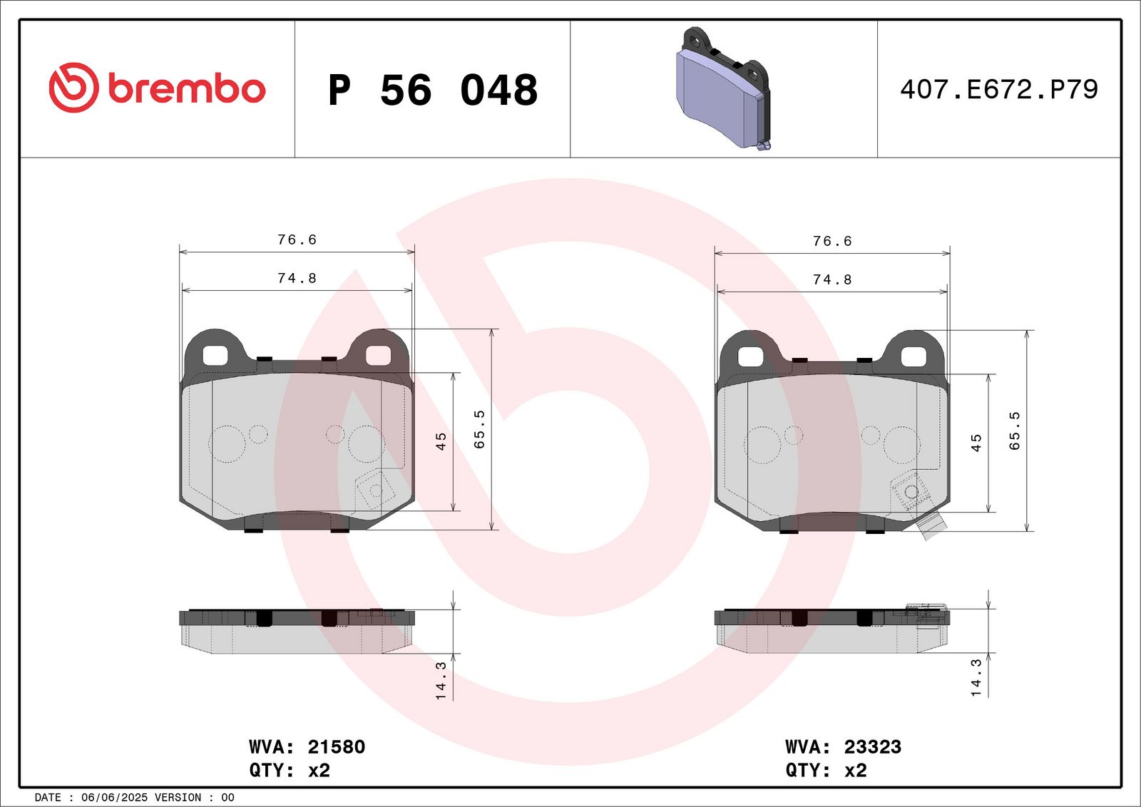 BREMBO P 56 048 Stabdžių trinkelių rinkinys, diskinis stabdys