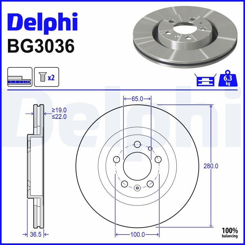 DELPHI BG3036 Brake disc