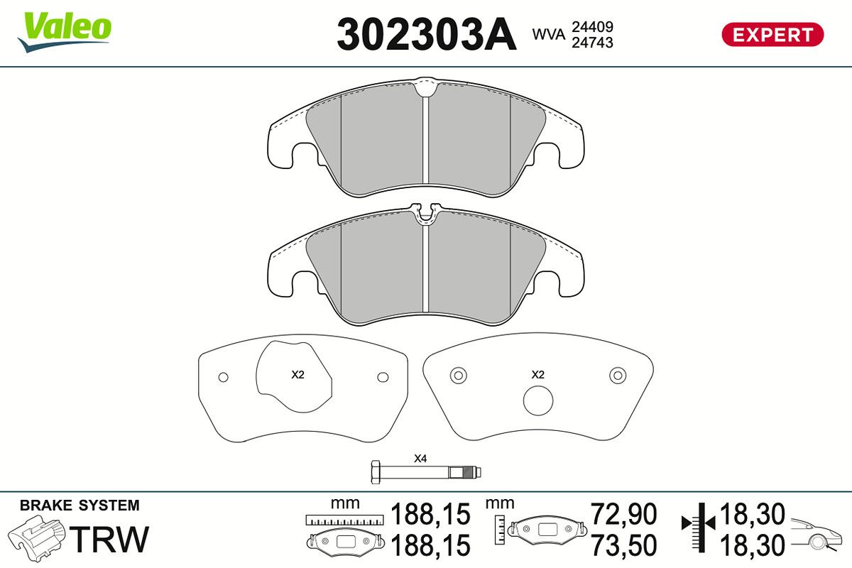 VALEO 302303A Brake pad set, disc brake