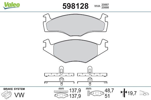 VALEO 598128 Brake pad set, disc brake