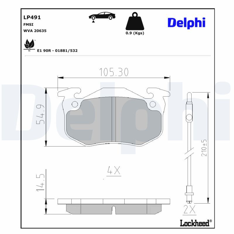 DELPHI LP491 Brake pad set, disc brake