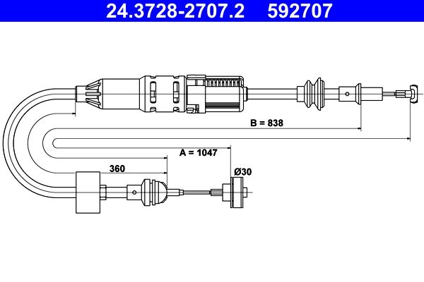 ATE 24.3728-2707.2 Cable pull, clutch control