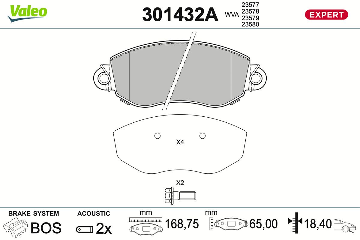 VALEO 301432A Stabdžių trinkelių rinkinys, diskinis stabdys