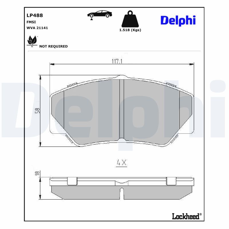 DELPHI LP488 Stabdžių trinkelių rinkinys, diskinis stabdys